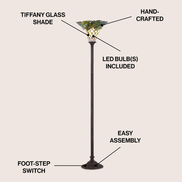 Botanical Tiffany Style 71" Torchiere LED Floor Lamp - JONATHAN Y